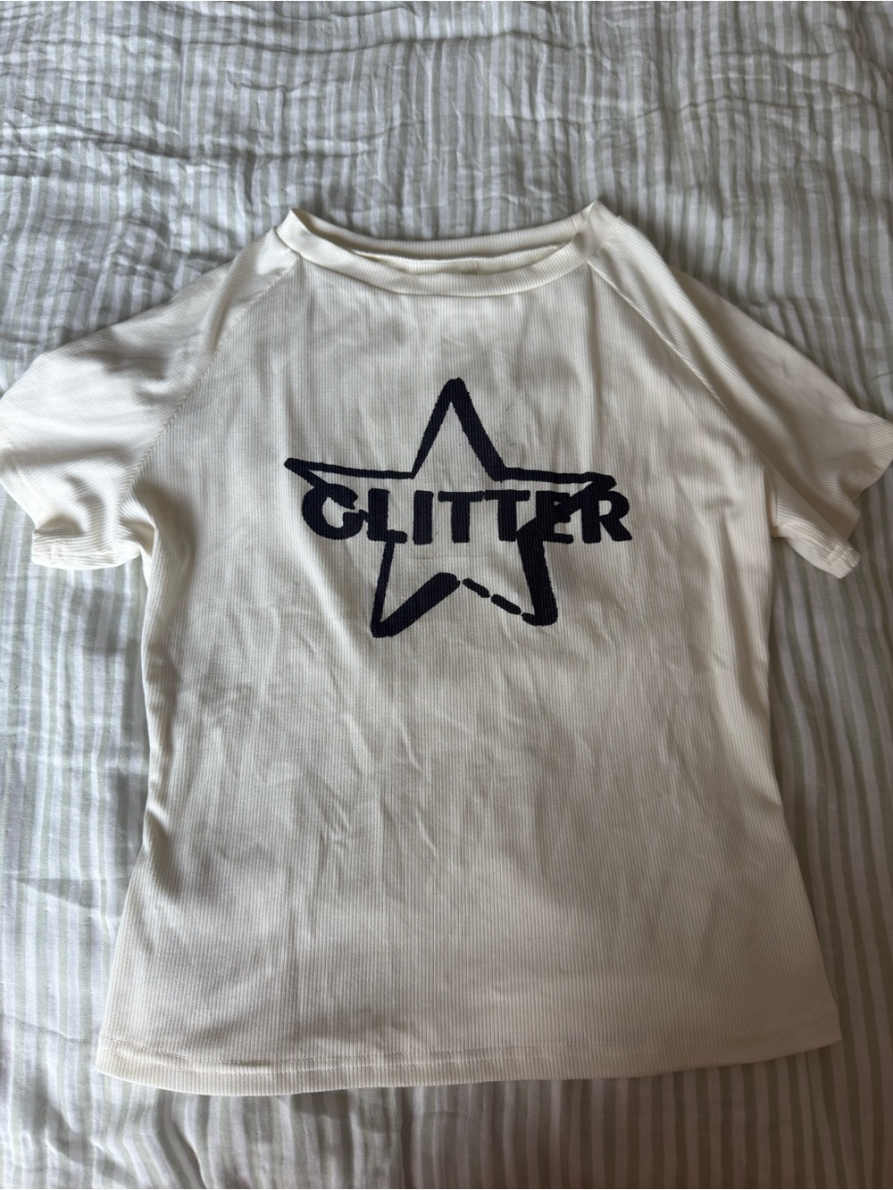 SHEIN Cream Tee with Navy Star 'GLITTER' Graphic